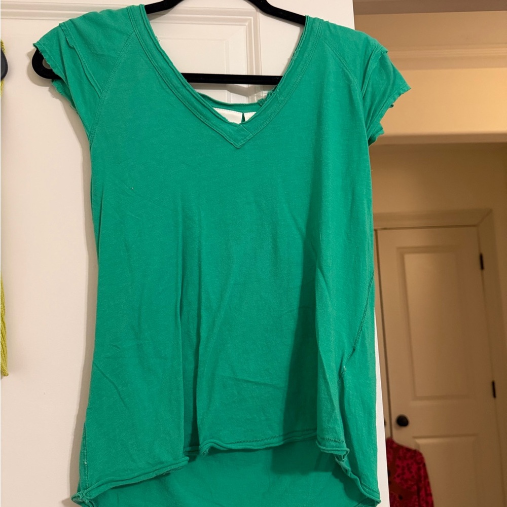 Maeve Teal V-Neck Short Sleeve Top